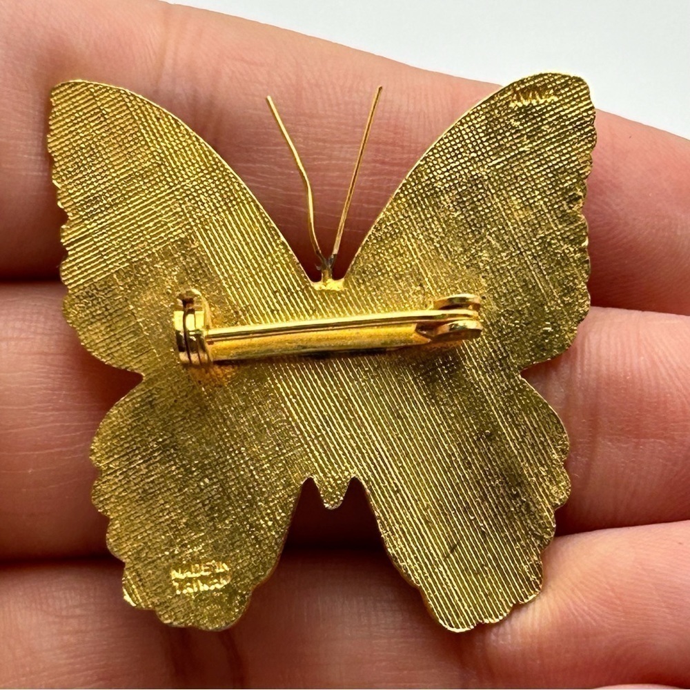 Small Gold Tone Butterfly Brooch White, Black and Orange Nature Beautiful - Picture 3 of 6
